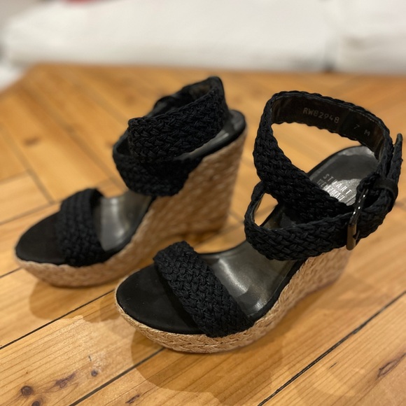 Stuart Weitzman Alex Ankle Wrap Wedge Sandals Black size 7 comfort & elegant. - Picture 4 of 10